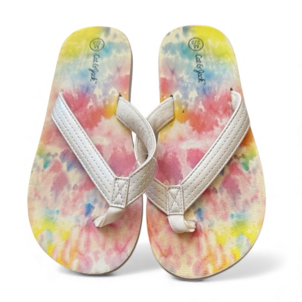 Girls' Cat & Jack Ava multi-color tie-dye slip-on thong sandals- Size M (2/3)